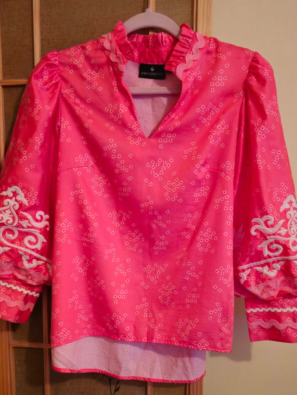 Emily Lovelock Coral Embroidered Boho Blouse Sz XS